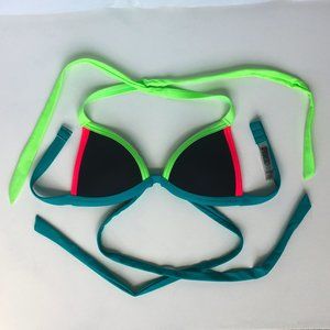 VS PINK Neon and Black Bikini Top